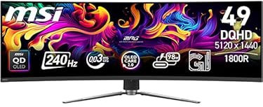 MSI MPG 491CQPX QD-OLED 49 Monitor, DQHD 5120x1440 1800R, 240Hz, 0.03ms, DisplayHDR True Black 400, G-SYNC, FreeSync Premium Pro, HDMI 2.1, DP 1.4a, USB-C (98W PD), Nero