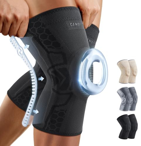 CAMBIVO Kniebandage Männer Damen 2 Stück, Komprimierte Kniebandage mit Patella Gel Pads & Feder Seitenstabilisatoren, Kniebandage Arthrose für Laufen, Meniskusriss, Arthritis, Gelenkschmerzlinderung