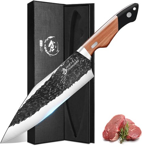 PURPLEBIRD Japanisches Messer, Handgeschmiedete Kochmesser profi Messer, Fleischermesser mit Holzgriff, Scharf Küchenmesser, Full Tang Grillmesser für Küche Camping Grill
