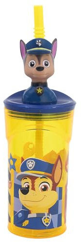 Stor Vaso Infantil Reutilizable con Pajita y Tapa con figurita 3D y Capacidad de 360 ml de La Patrulla Canina Boy
