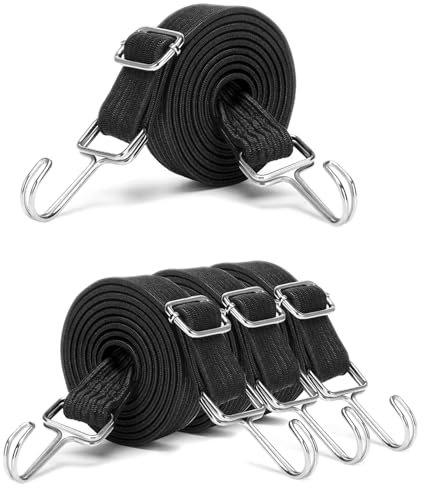 Breit Gepäckspanner, 4 Stück Gummi Expander Gummizug, 1M Verstellbar Spanngummi mit Haken, zum Fahrrad, Motorrad, Transporter, Schwarz