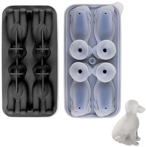 Dog Ice Cube Mold,4-Cavity Silicone 3D Labrador Ice Maker Multiple Dog Shape with Funnel for Freezer Ice Drink Juice Whiskey Iced Coffee Cocktail