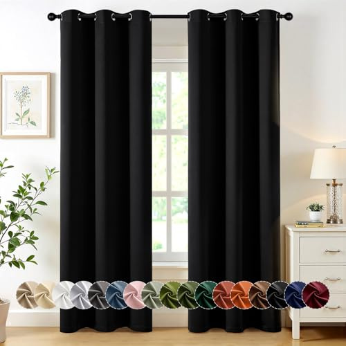 MIULEE Blackout Curtains for Bedroom Living Room 2 Panels, Thermal Insulated Room Darkening Drapes Grommet Noise Reducing Light Blocking Window Treatments 84 Inches Long 40x84 Inch Black