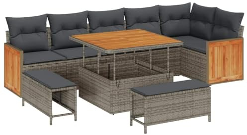 vidaXL Garten-Sofa-Set 9 pcs Grau Dunkelgrau 100 x 100 x 71 cm, Garten und Terrasse, langlebige Moderne Möbel, gemütliche Outdoormöbel, Rattansofa für Entspannung