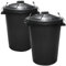 KetoBarrow 2 PACK - Large Black Garden Dustbin- 90L Refuse Heavy Duty Plastic Waste Bin With Secure Clip Lid