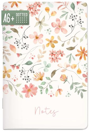 Häfft paper&you® Notizheft A6+ dotted Wild Blossoms | Kleines Softcover Notizbuch gepunktet mit 64 nummerierten Seiten & 90g/m²-Papier - Mini-Journal ideal für unterwegs