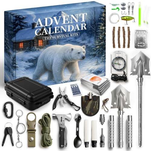 Rubypop Survival adventskalender 2026 Männer Mit 24 survival kits | 24 Tage Weihnachtscountdown mit Outdoor Zubehör, Geschenk für Abenteurer Camper Wanderer und Survival Fans