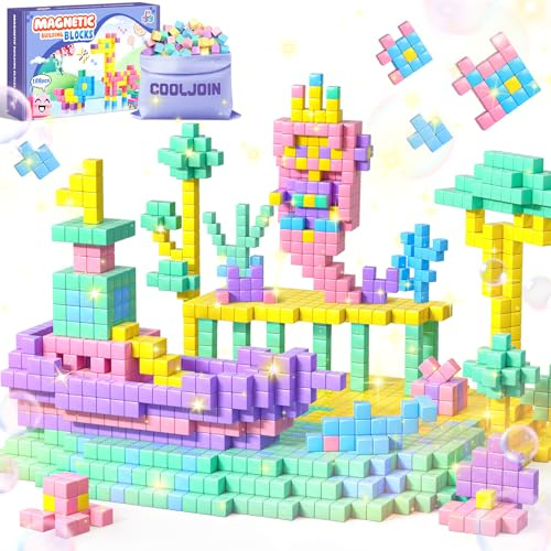 COOLJOIN Magnetische Bausteine - 108 Teile Macaron Magnetbausteine Reiseset,Geschenk für Mädchen ab 3-12 Jahre,Kreatives Magnetspielzeug Set mit Aufbewahrungstasche,Pädagogisches Montessori Spielzeug