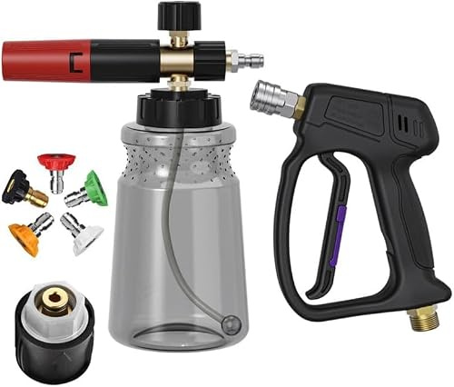 5200PSI Hochdruckreiniger Pistole, Schaumkanone Autowäsche mit Schaumkanone, Kärcher Pistole für Die Autowäsche, M22-14mm Anschluss, 5 Düse, Adapter Kompatibel mit Kärcher K2-K7 Serie