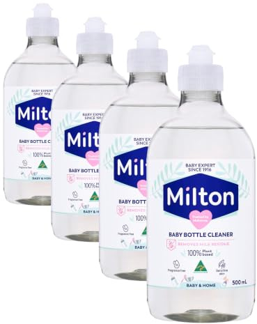 MILTON Liquide Nettoyant pour Biberon, tétines, accessoires de Bebe et vaisselle | Hypoallergénique |Testé Dermatologiquement |500 ml| (Lot de 4)