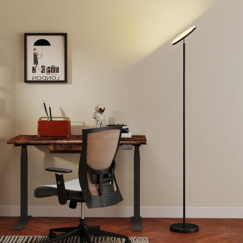 HOMCOM RGB Uplighter Floor Lamp Tall Dimmable 350° Rotatable Head Black | Standing Lamp, Remote & Touch Control, 2700K-6000K Colour Temperatures, Living Room, Bedroom