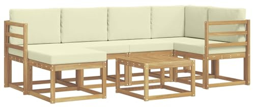vidaXL Outdoor-Sofagarnitur 7 pcs Weiß und Creme Massivholz Akazie, Garten Sofa, modernes Eckset, wetterfestes Loungemöbel, Terrassen Sitzmöbel für entspannten Komfort