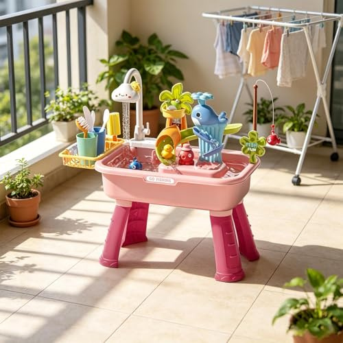 Sunlitpqrny Mesa Freática para Niñas, Mesa De Actividades Acuáticas para Niñas Pequeños, Mesas De Juegos De Y Aguas Al Aire Libre, Juguetes Sensoriales De Jardín De Verano
