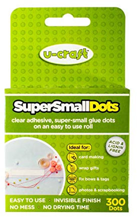 6 x U-Craft Mini Glue Adhesive Dots 3mm-5mm Dia x 300 on a roll Permanent Extra Strength 201057