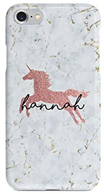 Tirita Personalised Initials Custom Hard Phone Case Compatible with iPhone 7/8 / SE 2020 / SE 2022 PRINTED GLITTER, NOT REAL GLITTER Magical Creatures Unicorn Fairy Phoenix Mermaid
