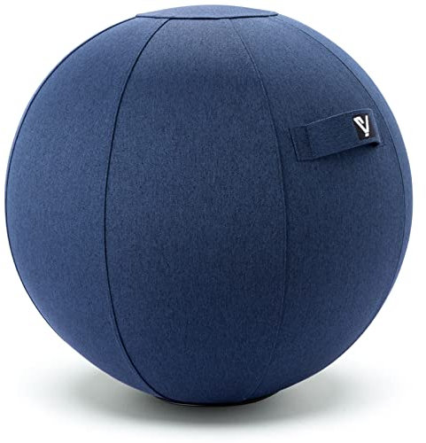 Sitting Ball Chair for Office and Home, Pilates Exercise Yoga Ball with Cover for Balance, Stability and Fitness, Ergonomic Posture Exercise Ball Seat with Handle and Pump (Dark Blue, 24 in)