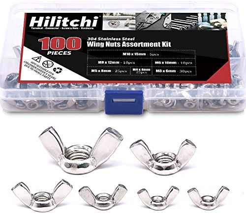 Hilitchi 100 Stück M3 M4 M5 M6 M8 M10 Flügelmutter Flügelmutter Sortiment Kit 304 Edelstahl