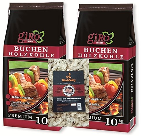 BlackSellig 20 Kg Buchengrillkohle Premiumqualität Reach registriert + 50 Stück natürliche Anzünder aus FSC Produktion
