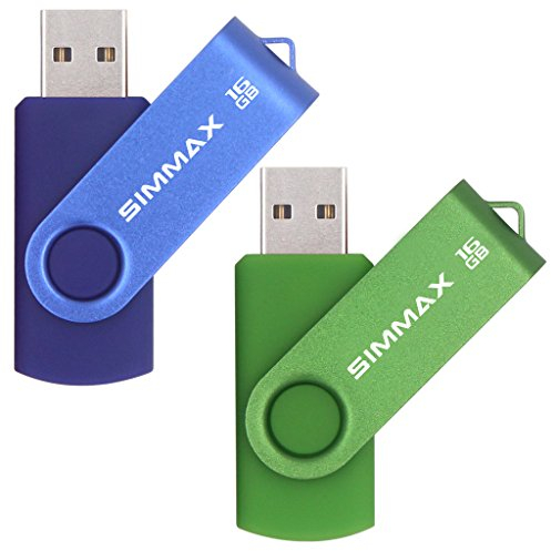SIMMAX Chiavetta USB 2 pezzi 16GB Girevole Pendrive USB 2.0 Unità Memoria Flash (16GB Blu Verde)