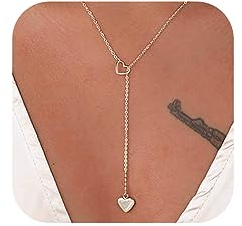 Jovono Double Layer Heart Necklace Silver Love Y Pendant Necklaces Chain Lover Choker Necklaces for Women and Girls