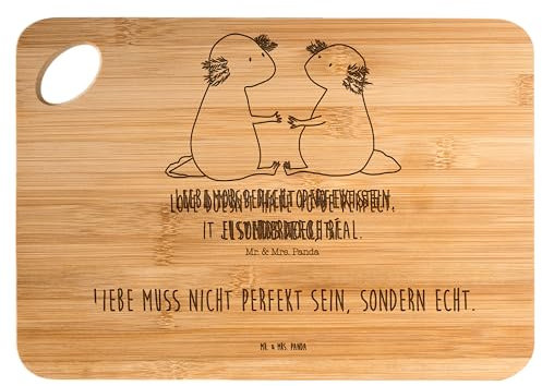 Mr. & Mrs. Panda Bambus - Schneidebrett Axolotl Liebe - Geschenk, Schneidebrett Holz, Liebesbeweis, Bretter, Schwanzlurch, Molch, Verlobter, Lurch,