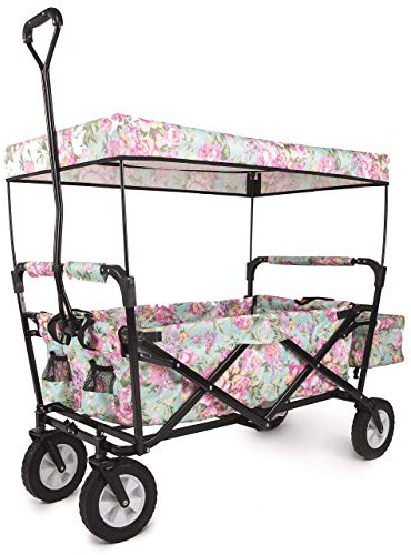 Lemmy Bollerwagen LMY200Blueme, 4cm PU Reifen, mit Dach extra Korb, Blüme, Pink, Turkis
