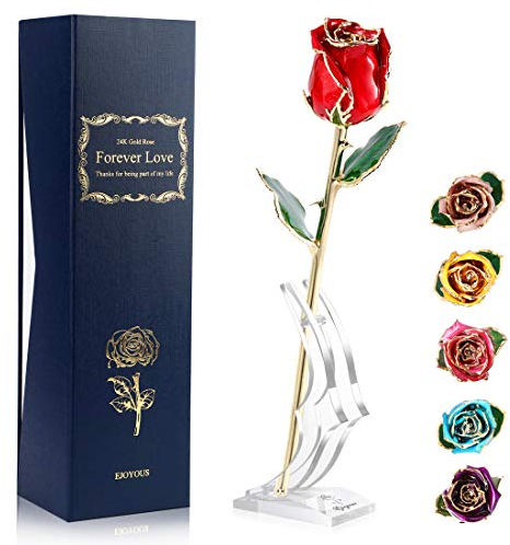 Ejoyous 24 K Gold Rose mit Ständer für Freundin, Tochter, Mutter, Oma, Freund, Geburtstag, Hochzeit, Jubiläum, Abschluss, Valentinstag, Erntedankfest, gelbe Rose mit Sockel