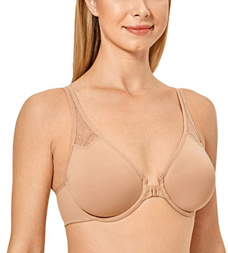 Delimira Women's Front Fastening Bras Underwire Unlined Racerback Plus Size Bra Natural 32E