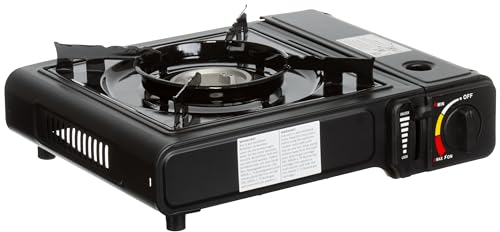 Brandsseller Cocina de Gas 34cm x 28cm x 8 cm Cocina de Camping Cocinilla de Gas compacta con Cartucho de Gas en Maletín de Transporte 1 Flame - Negro