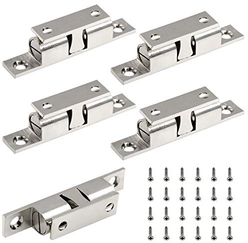 Jiozermi 5 Stück 70 mm Doppelkugelspannrollenriegel, massives Messing, Beschläge mit Schrauben für Schrank, Schrank und Möbeltür, verchromt