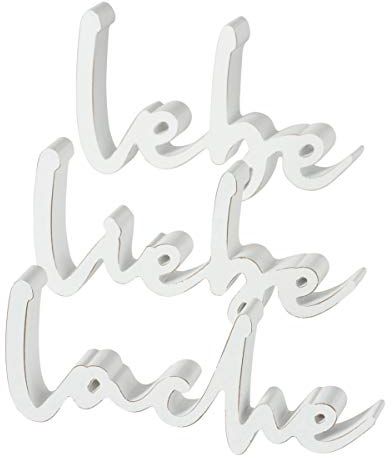 LEBE - Liebe - Lache Holz Schriftzug 3er Set Weiss Buchstaben je 22x13cm Hochzeitsdeko 3 TLG Aufsteller Tischdeko Hochzeit Deko Dekoration Tischschmuck Landhaus Shabby Chic Nostalgie