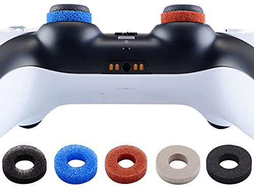 PlayVital 5 Paare 4 Farben Thumbstick Premium Stoßdämpfer Ring Kappen Zubehör Zielhilfe für ps5/für ps4/für Xbox-Serie X/S/für Xbox One/Xbox 360/für NSP Controller mit 3 verschiedenen Stärken