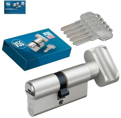 BASI | V55 Profil-Knaufzylinder K30/30 mm | Doppelzylinder für Hauseingangs- Wohneingangstüren | Zylinderschloss | 5 Wendeschlüssel & Codekarte | Pickingschutz & Anbohrschutz | Verschiedenschließend