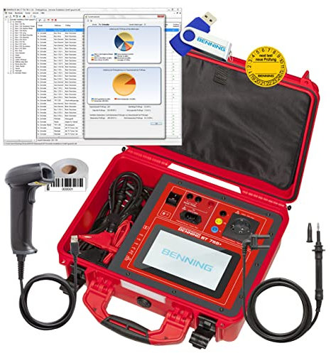 Benning ST 755+ Set Gerätetester (zur Prüfung elektrischer Geräte / Arbeitsmittel, inkl. Prüfhistorie auf SD-Karte / USB Stick speicherbar, mit Schutzkoffer) 50333, Rot