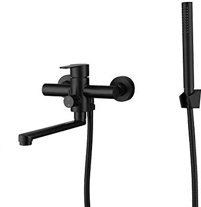 HomeLava Badewannenarmatur mit Handbrause Duschsysteme Duscharmatur Wannenarmatur Badarmatur Auslauf 23cm Mischbatterie Badewanne Einhandmischer Wasserhahn mit Brause Edelstahl gebürstet, Schwarz