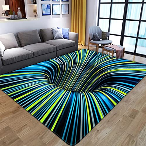 3D Vortex Illusion Teppich Abstrakte Wirbel Geometrische Optische Fußmatte Rutschfester Groß Flächiger Teppich Zuhause Wohnzimmer Schlafzimmer Dekor Kinderzimmer Spielmatte (80x120 cm, Bunt 1)
