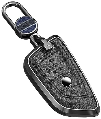 ontto Coque de clé de Voiture pour BMW X1 F48 X2 X3 X5 X7 F15 X6 F16 X5M G30 G11 2er 5er 7er 218i 530Li 750i Porte-clés en Cuir 4 Boutons Noir