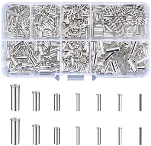 QOOSIKICC 650 Pezzi Connettori di Testa Non Isolati, Terminali a Crimpare per Conduttori Senza Filo Non Isolati, Connettori Elettrici Rapidi, Morsetti Elettrici - 0.5/0.75/1.0/1.5/2.5/4.0/6.0mm²
