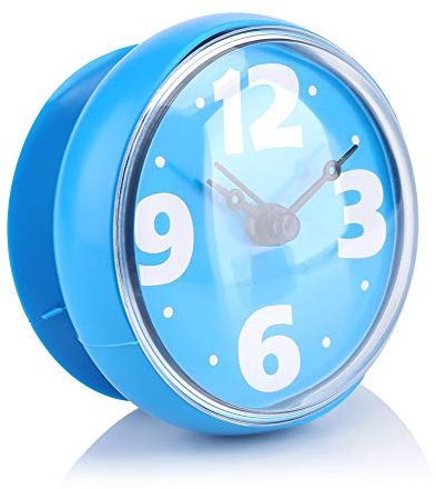 Nikou Reloj de Ducha Resistente al Agua, Reloj con Ventosa para Espejo de Ventana de Pared de baño(Azul)
