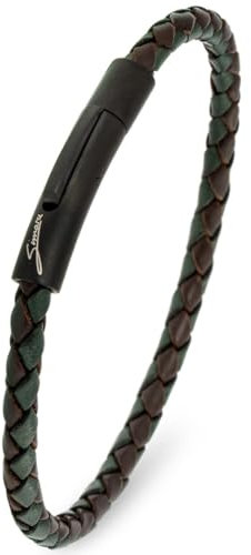 Simaru Lederarmband, 4mm geflochten für Frauen & Männer, Echtleder-Armband mit Edelstahl Hakenverschluss, Premium-Qualität Made in Germany ((21cm Lenght - L), Dunkelgruen mix)