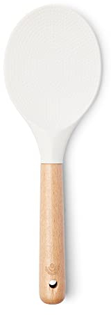 Spatule à riz Yum Asia Premium avec manche en bois de hêtre et silicone de qualité supérieure (Cuillère Spatule, Blanc Glacé)