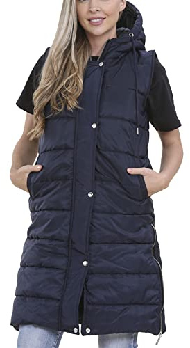 A2Z Ladies Oversized Hooded Quilted Gilet Longline Padded Vest Size S-4XL | Sleeveless winter layer for urban outfits, outdoor walks and daily warmth