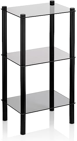 kela Badezimmer Regal 30 x 40 x 76,5 cm LARS, Metall Badregal stehend, 3 Etagen, Sicherheitsglas, schwarz matt