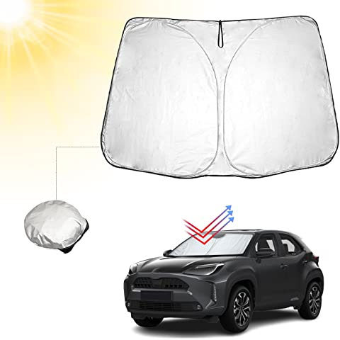 BIBIBO Yaris Cubierta para Parabrisas de Coche Compatible con T*oyota Yaris/Yaris Cross 2020-2024, protección Solar para Parabrisas Delantero Plegable, Cubierta de Parabrisas Frontal contra Rayos UV