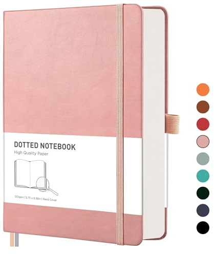RETTACY A5 Gepunktetes Notizbuch Dotted - Bullet Dot Grid Notizbücher mit 320 nummerierten Seiten Hardcoverfür Frauen und Männer im Büro oder in der Schule, 14,5 x 21 cm - Rosa