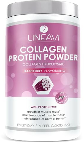 LINEAVI Kollagen 400g Himbeere | 84-93% Eiweiß | Ideal zum Einrühren in Wasser, Säfte, Heißgetränke oder Shakes | Unterstützung für Gelenke, Beweglichkeit, Knochengesundheit | mit Vitamin C
