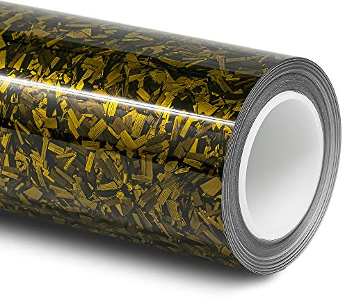 Folindo® 3D Forged Carbon Autofolie Gold Glanz (22,88€/m²) | 200 x 152 cm | Selbstklebende Luftkanal Folie zur Auto Folierung | Blasenfrei