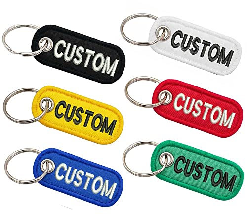 Crrrpatch 2Pieces Portachiavi Prsonalized, Personalizza Testo Tag Doppio Ricamo Lato per Moto Auto ATV Scooters (6×5cm)