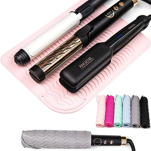 ANGENIL Rizador de Pelo Alfombrilla Grande Funda Silicona Resistente al Calor, Para Tenacillas Ondulador, Plancha del Pelo Ondas, Peine Cepillo Alisador de Cabello Profesional Automatico Viaje