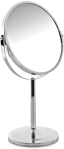 Raburg Kosmetikspiegel doppelseitig mit 3X Vergrößerung – 360° schwenkbarer Standspiegel für Make-up, Rasur & Pflege, mit Antirutsch-Fuß, Modell Niki | Chrom-Optik